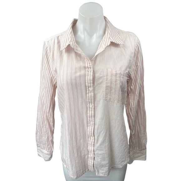 Lucky Brand Pink White Striped Pocket Long Sleeve Button Down Shirt Top Size S - Picture 1 of 4